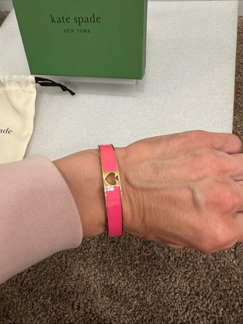 kate spade Pink Enamel and Gold-Tone Hinged Bangle bracelet dustbag & box - Picture 4 of 5